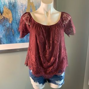 American Eagle Lace Off the Shoulder Top Medium